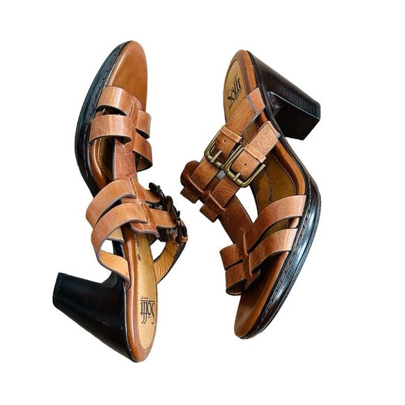 Sofft Tan Leather Strappy Buckle Heels - Size 7.5 - Picture 9 of 14
